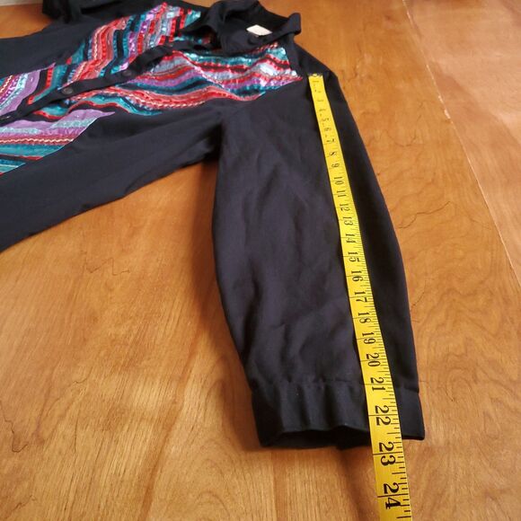 Vintage Lightweight Denim Jacket 1X Black Stripe Button Front Western Southwest - Picture 11 of 11